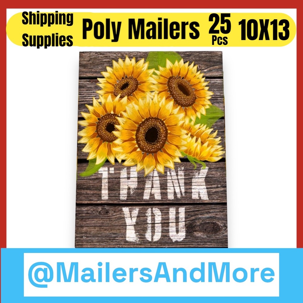 25 10X13 Poly Mailers Sunflower Thank You Shipping Envelopes PRICE IS FIRM Fall - Picture 5 of 6